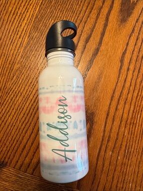 Personalized 'Addison' White Water Bottle with Pastel Tie-Dye